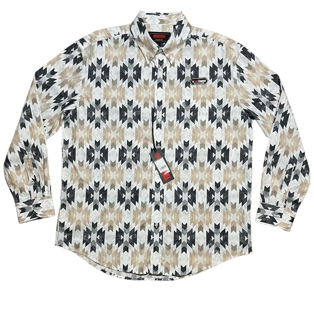 Rock & Roll Denim Men’s Classic Fit Aztec Print Button Down Shirt NWT Sz L